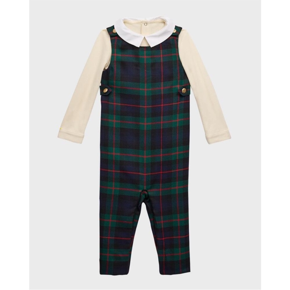 NWT Ralph Lauren Baby Plaid Overalls- size 12 M